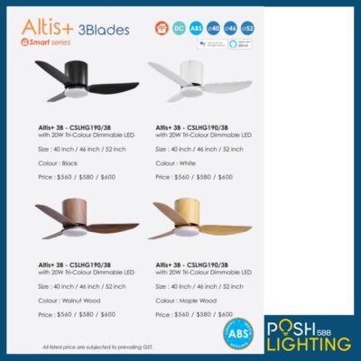 Crestar smart series altis+ 3 blades hugger series fan with/ without LED